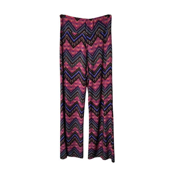 WinWin Palazoo Pants Womens L-XL Wide Leg Colorful Chevron Boho Hippie Peasant - Picture 4 of 9